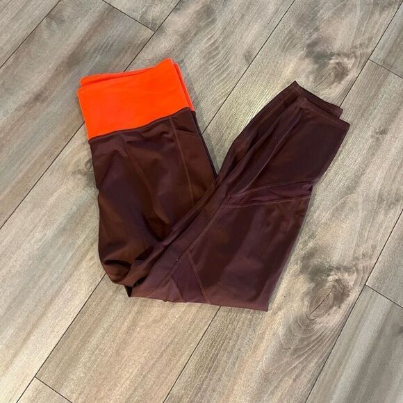 Athleta‎ Brown Athletic Workout Leggings Women Large Bin N-28 - Picture 1 of 6